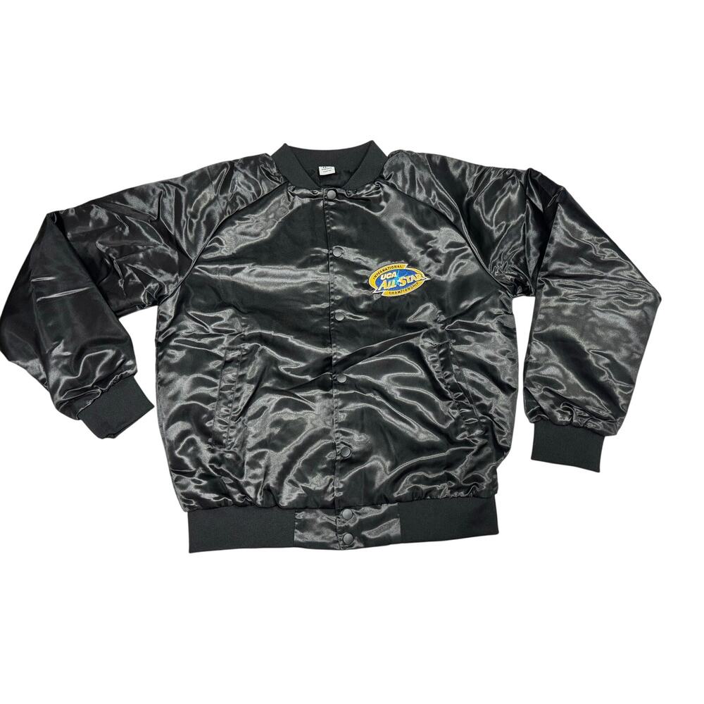 International UCA All Star Championship Black Satin Varsity Jacket Size Small